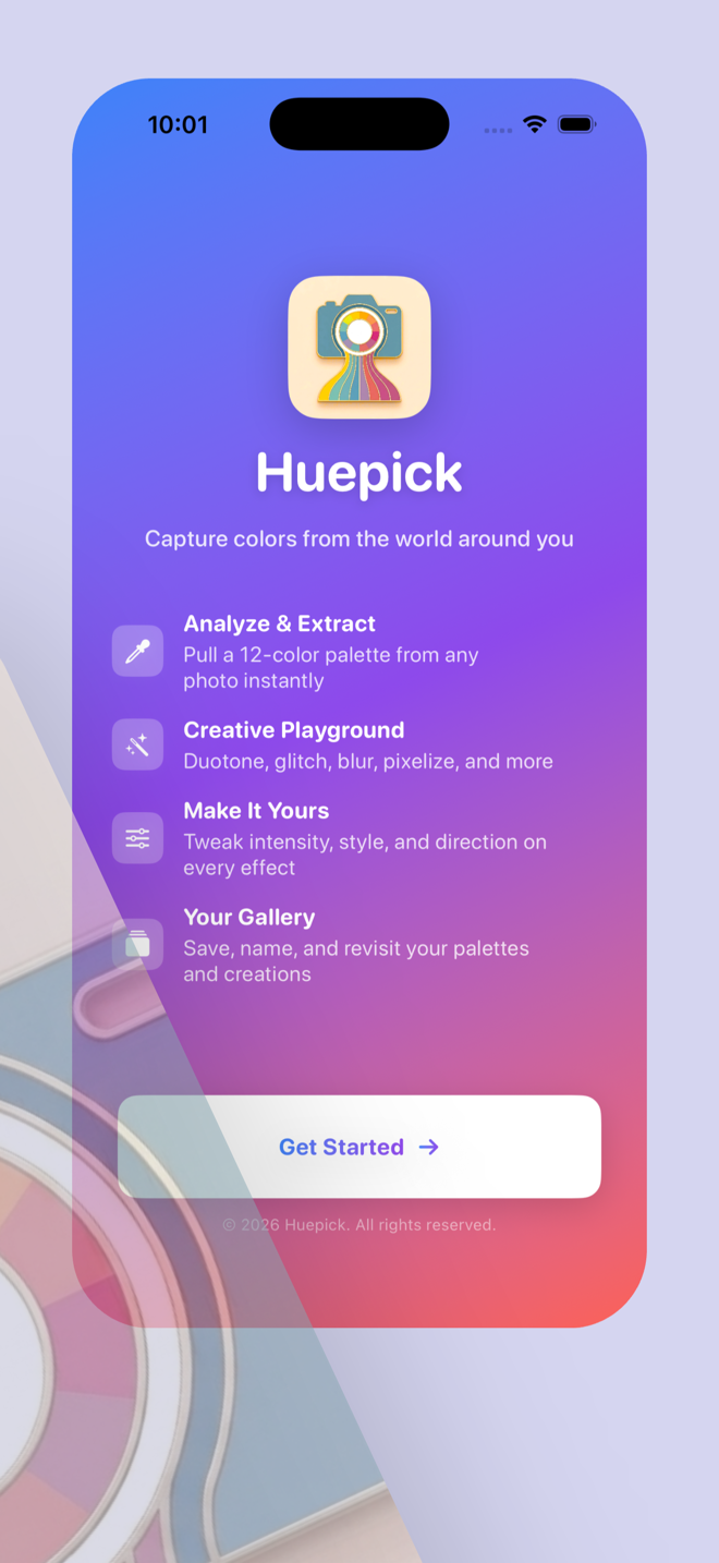 Huepick app screen 2
